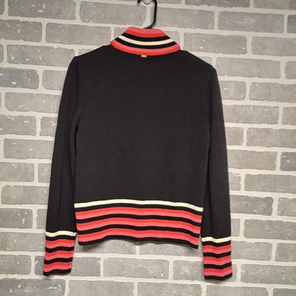 ST.John Womens Full Zip Sweater Black Pink Striped Mock Neck Knit Size P - Picture 5 of 9